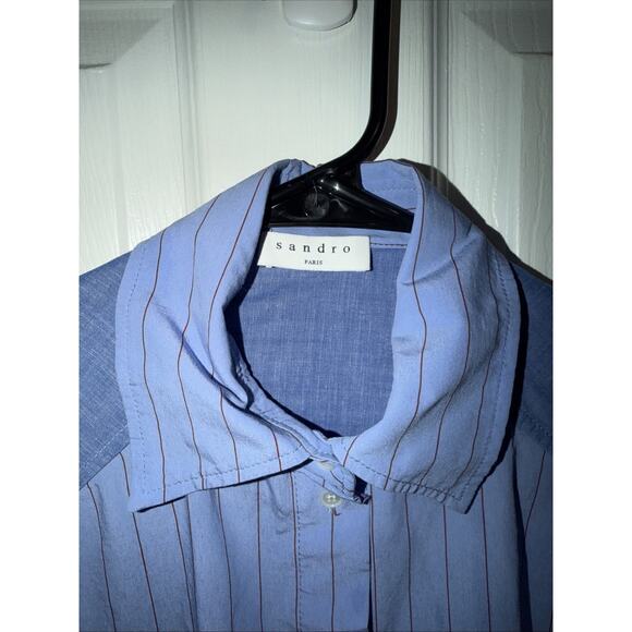 Sandro Paris Striped Patchwork Oversized Long Sleeve Shirt Blouse Top Size 1 S - Picture 7 of 10